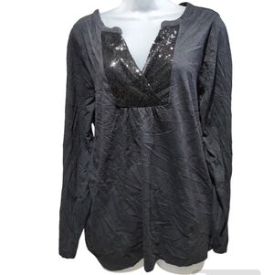 Lane Bryant Black Sequin V Neck Long Sleeve Top 18 20